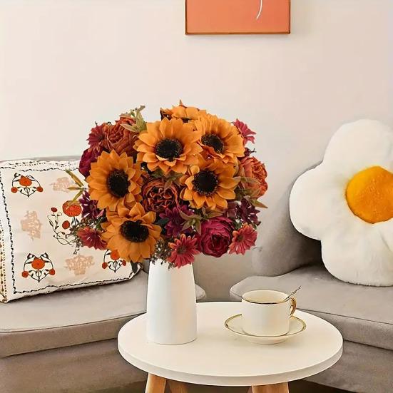 Artificial Sunflower Stem Realistic Fake Silk Sunflower Peony Wildflower Bouquet for Bridal Bouquets Wedding Centerpieces Home Party Table Vase Decor