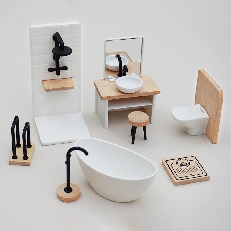 1/5Pc Dollhouse Simulation Washbasin Tub Toilet Model Freely Combined Bathroom Decor Dolls House Miniature Furniture Accessories