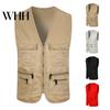 Reißverschluss Weste Herren Sommer Cargo V-Ausschnitt Ärmellos Mehrere Taschen Sport Bequem Outdoor Weste Einfarbige Knopfleiste Freiwillige Sicherheit