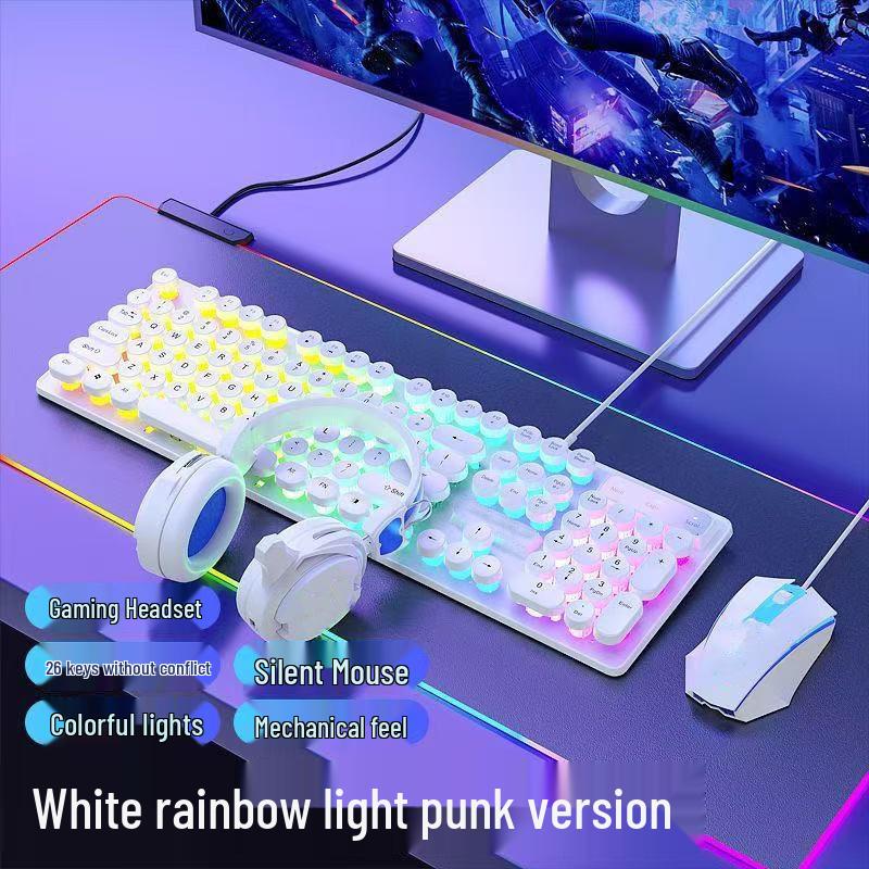 Retro Punk Mechanical Feel Gaming Keyboard & Headset Combo for Desktop/Laptop Gaming