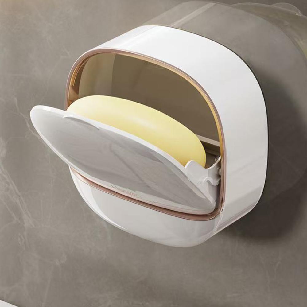 1pcs soap holder box Wall Mounted Soap Dispenser with Lid Hassle-Free No Drilling Drain Rack, Space-Saving Storage box for Modern Bathrooms