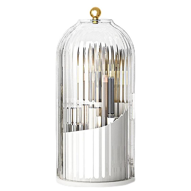 

360° Rotating Makeup Brushes Holder with Lid Dustproof 3 Compartment Design Makeup Brushes Organizer Box for Vanity Countertop