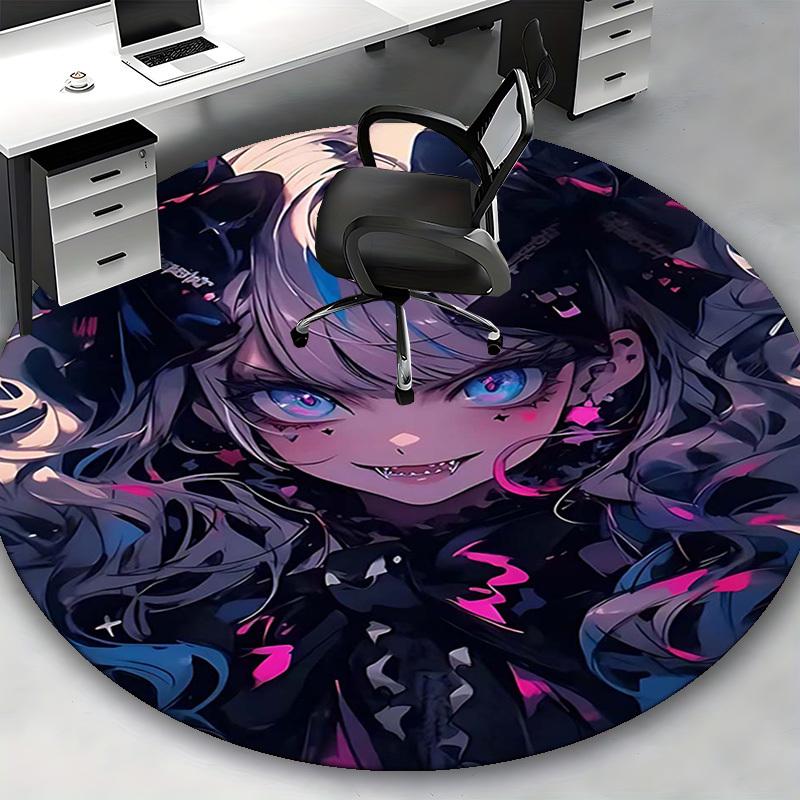 1pc Anime Design Round Carpet Office Chair Mat, Non Slip Rug for Home Decor, Living Room, Bedroom