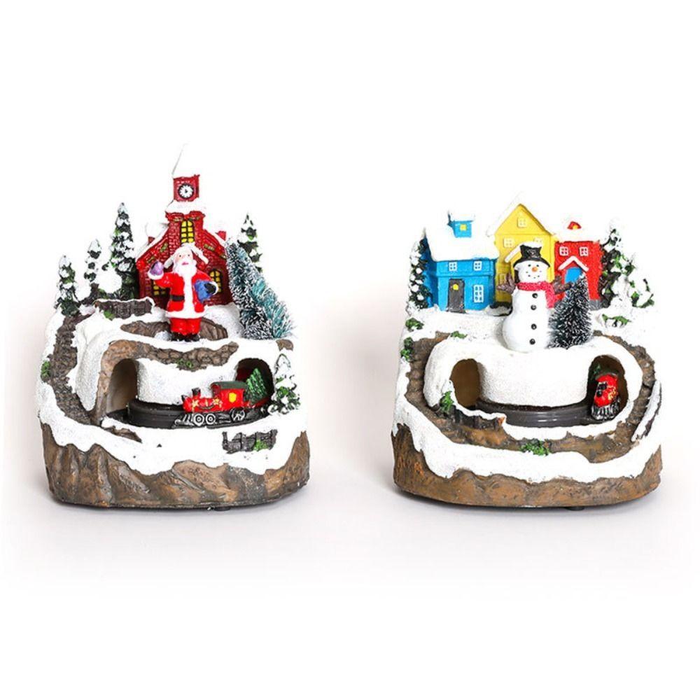 Funny Resin Christmas Village Houses Santa Claus Snow View Xmas Ornament LED Light Craft New Year Micro Landscape Desktop Decor
