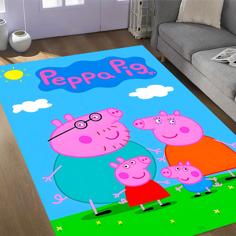 Peppa Pig's Colorful World Themed Anti-Slip Rugs - Polyester Home Decor, Suitable for Bedrooms, Living Rooms, Doorways, Studios, and Decorations