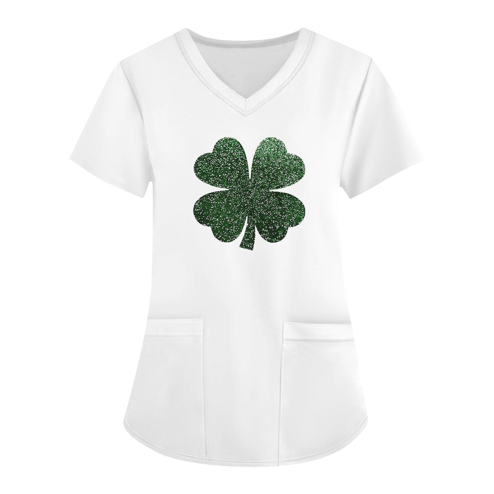 

Жіноча модна робоча футболка з коротким рукавом і V-подібним вирізом із принтом і невеликою кишенею M