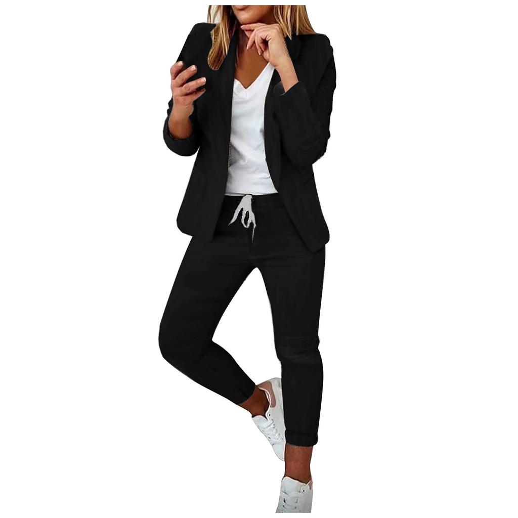 Women 2 Pieces Elegant Slim Fit Jacket Formal Office Work Pant  Lapel Coat Set