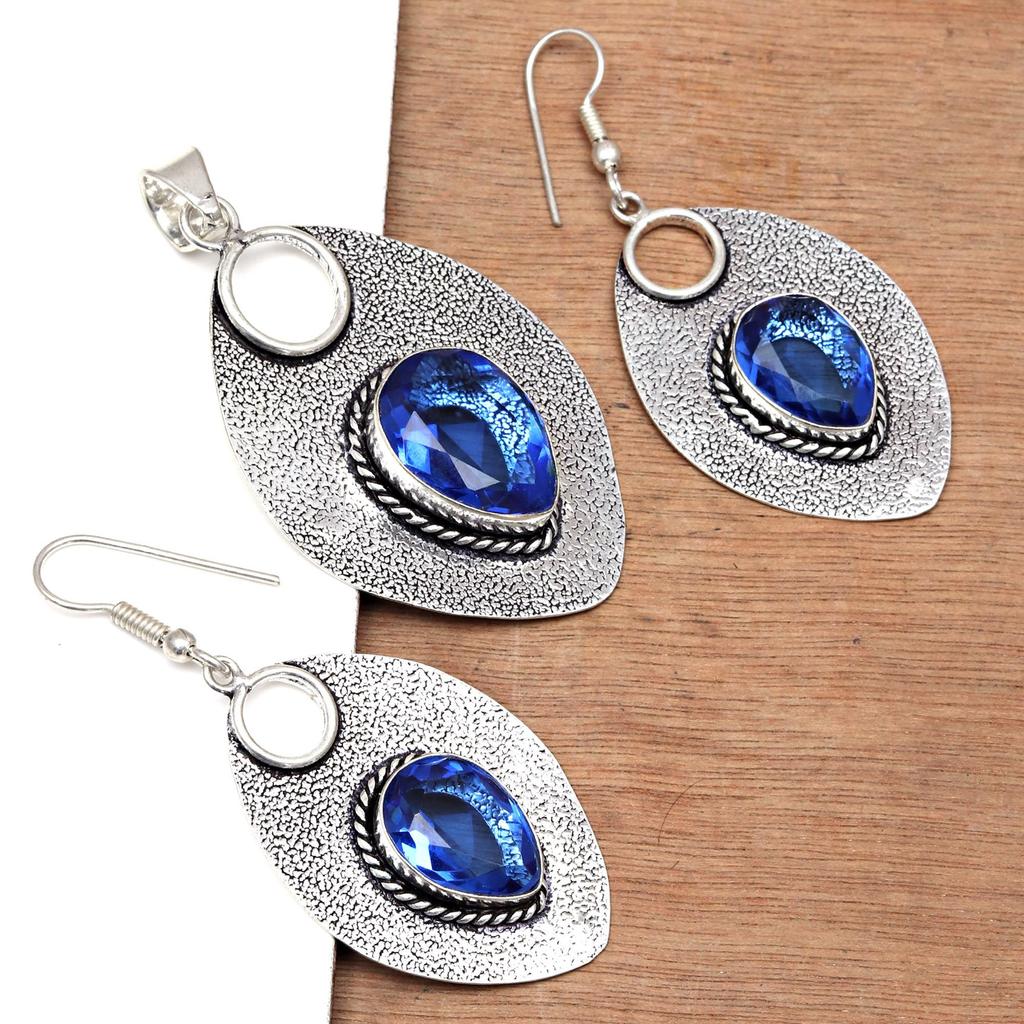 Tanzanite Set Jewelry Quartz  Gemstone Pendant 18-20'' Necklace