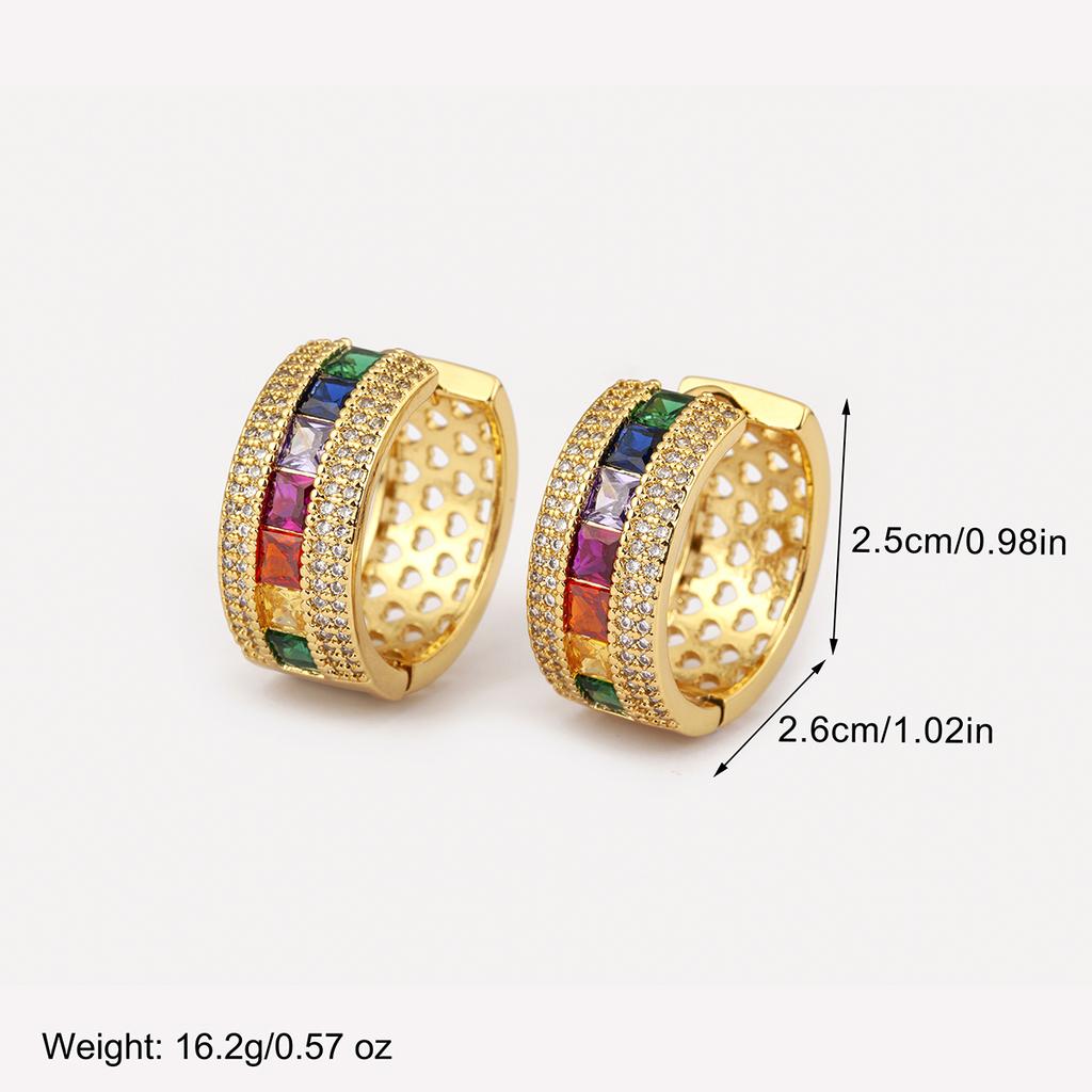 Nidin Hot Sale Vintage Rainbow Cubic Zirconia Geometric Hoop Earrings For Women Female Personality Fashion Ear Jewelry Gifts