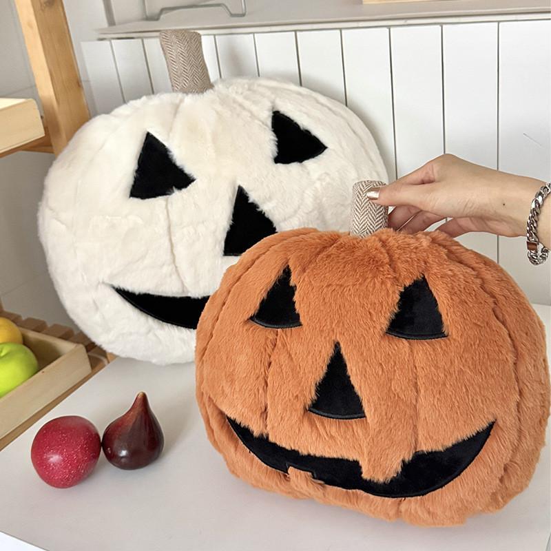 Pumpkin Halloween Cushion With Faux Bunny Fleece For Home Decor And Fall Festivities
