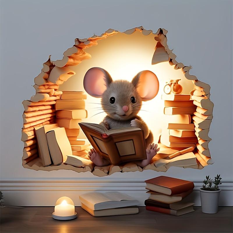 

3D Чтение Мышь Наклейки на стену Милый Мультяшный Животный Узор Виниловые Наклейки Гостиная Спальня Ванная Комната Офис Домашнее Украшение 12x12CM