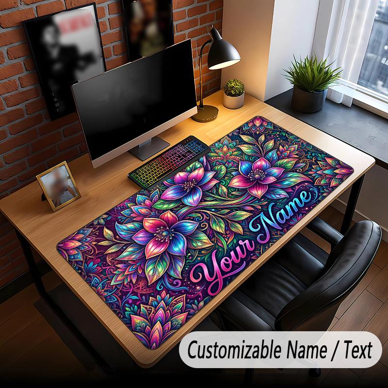 Rose Floral Theme Custom Mouse Pad Personalized With Name Text Customized Desk Mat For Office Home Decor