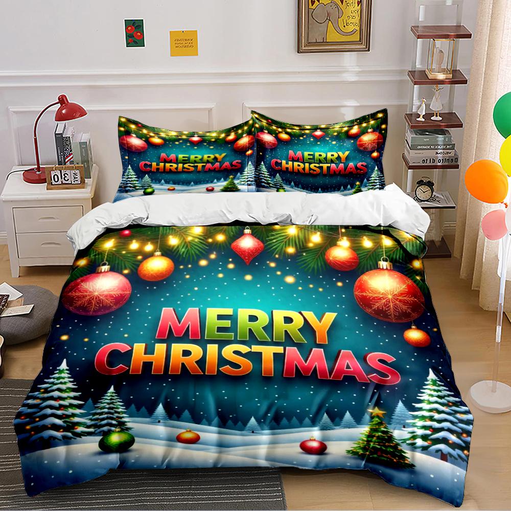 Christmas Tree and Ornaments Pattern Bedding Set (1 Duvet Cover, 2 Pillowcases, Duvet Not Included)