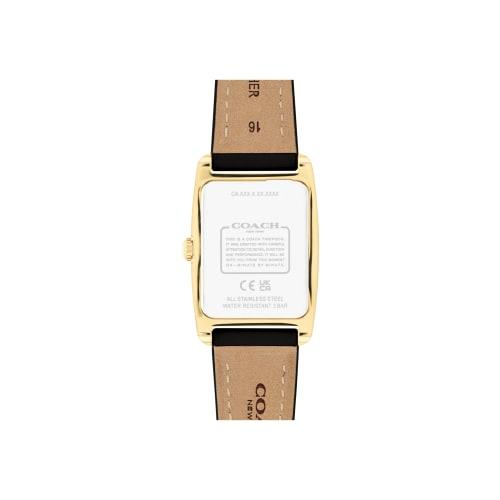 COACH Reese Watch, 24x35mm Square, Gold-Tone, White Satin Dial, Black Leather, 14504312, Women's, Authentic