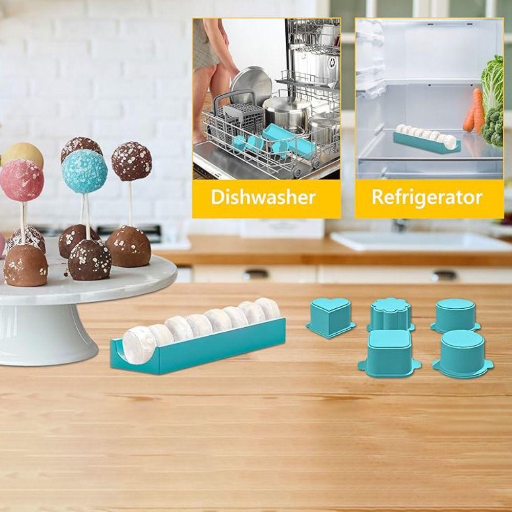 6PCS Food Grade Plastic Cake Pop Mold Set with Tray Cookies Cutter Cake Lolly Mold  Baking Tool