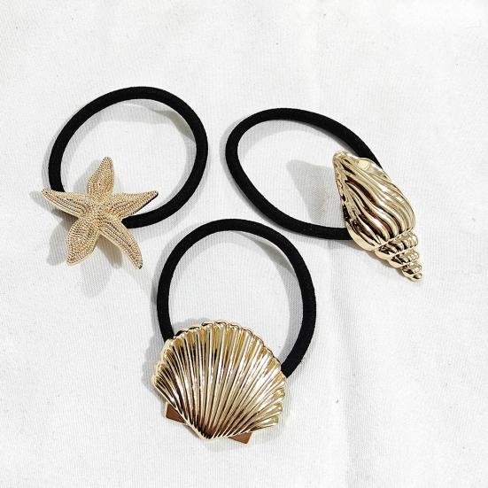 3Pcs Women Hair Ties Elastic Hair Bands with Metal Conch Shell Starfish Decoration Soft
