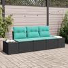 Sofa Set with Cushions 3 pcs Black Poly Rattan