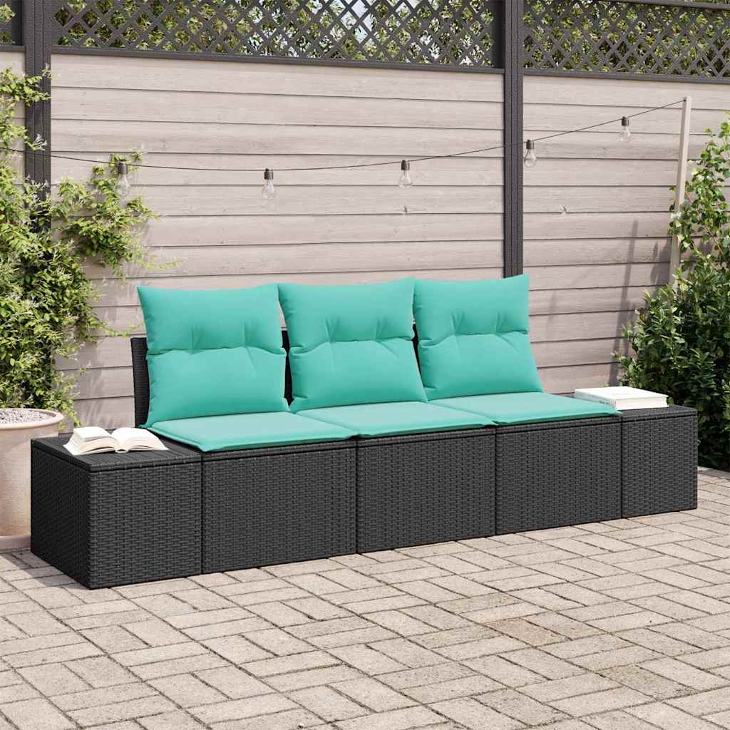Sofa Set with Cushions 3 pcs Black Poly Rattan