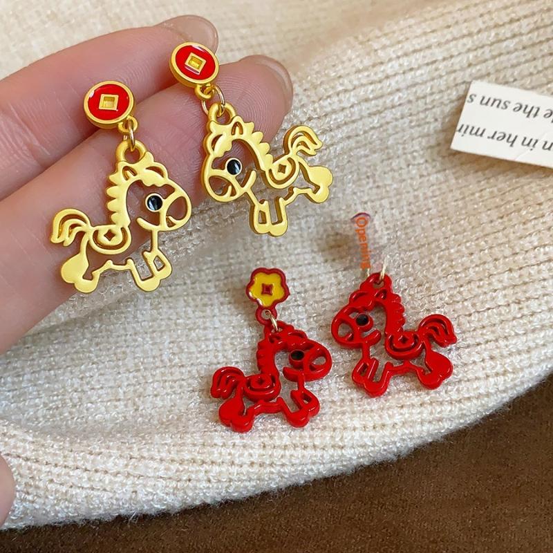 Lovely Delicate Drip Oil Hollow Pony Earrings Year Of The Horse Sweet Simple Earrings New Year Jewelry Accessories Gifts