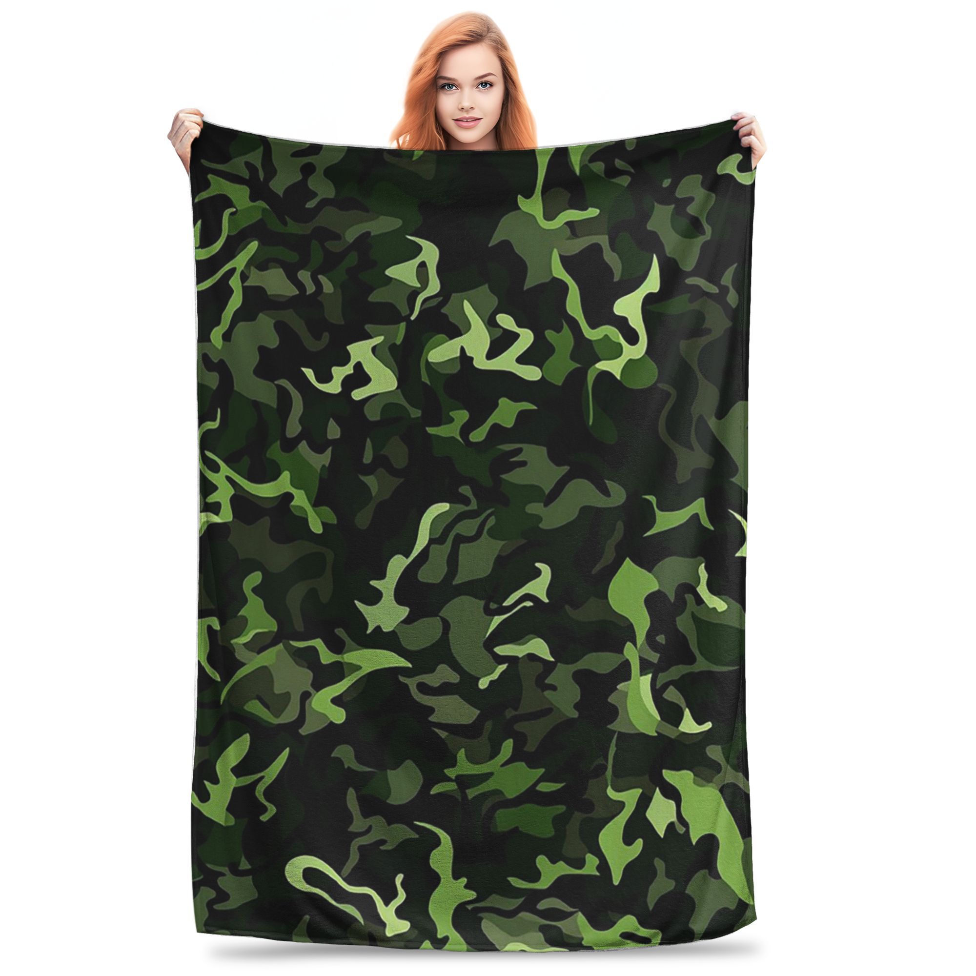 

Flannel Throw Blanket Green Camouflage Army Camo Warm Plush Blankets Soft Bedding for Bed Living room Home Travel Couch 80x120cm