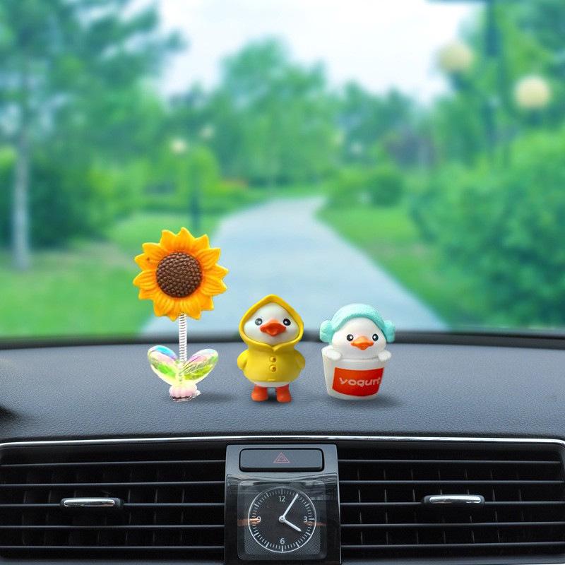 Creative Cute Yellow Duck Car Ornaments: Adorable Goddess-Themed Decorations for Car Dashboard.