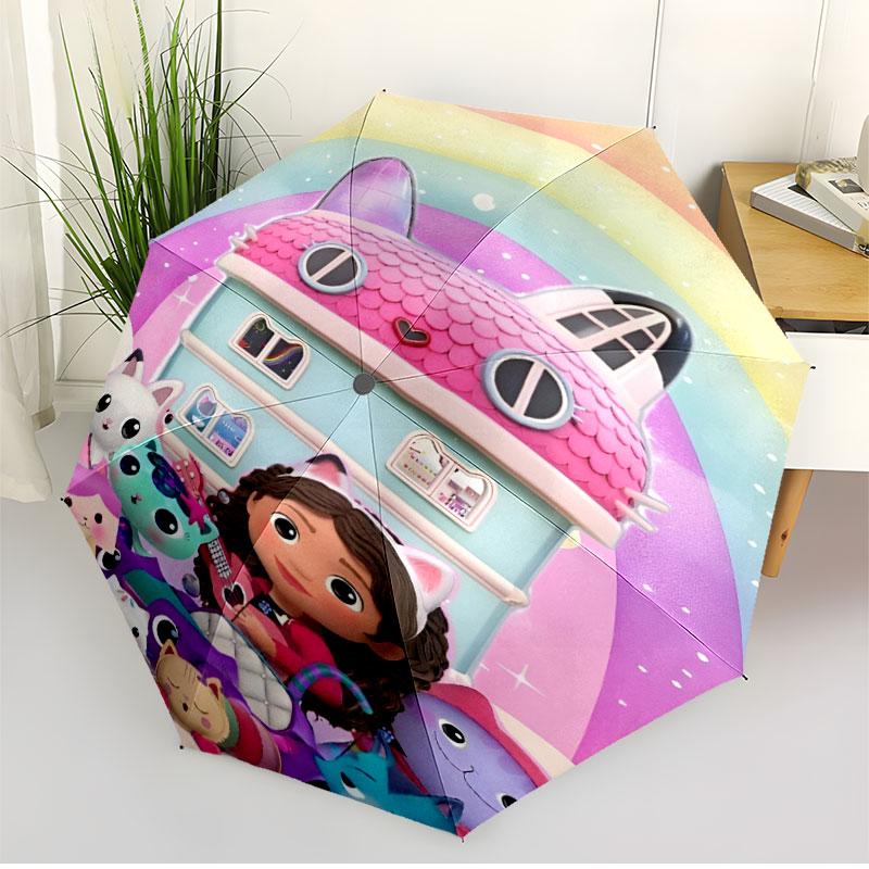 Gabby's Dollhouse Print Automatic Open Close Umbrella, Portable Foldable Umbrella, for Outdoor Commute Camping Trip, Ideal Birthday Gift