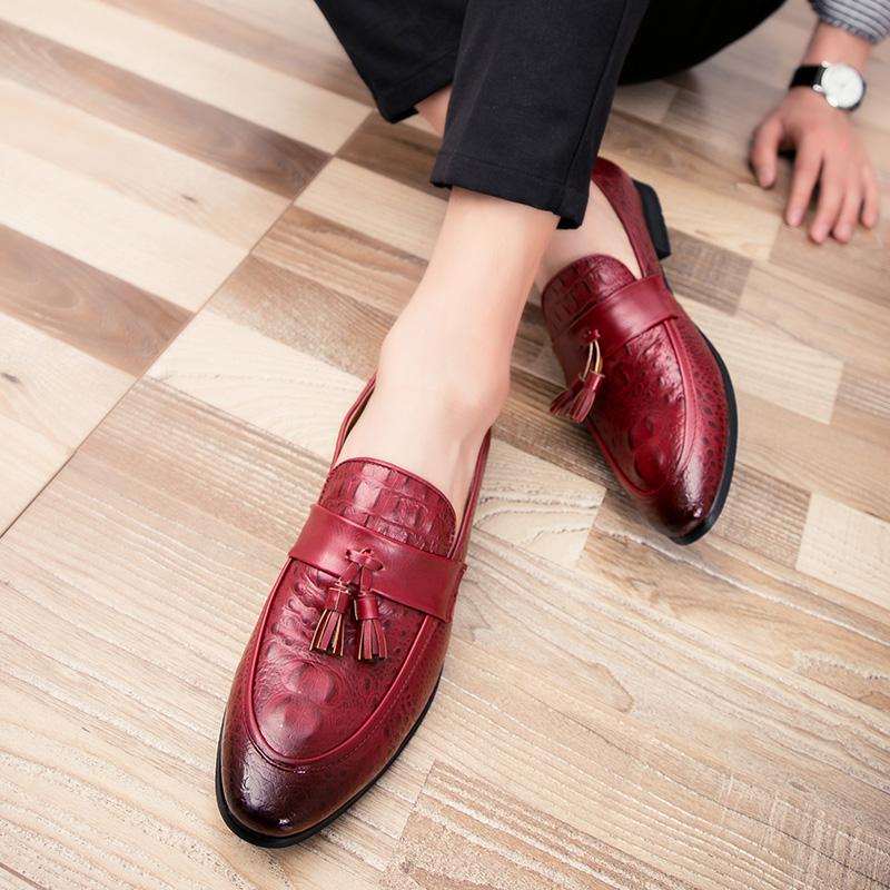 Men's Tasseled Loafer Wine Red Dress Shoes Stylish Formal Leather Prom Wedding  Shoes for Men Large Size  buy the best products in the Ayzeze online store