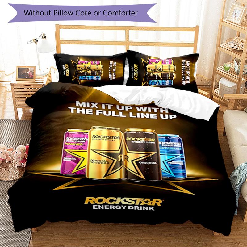 3pcs Rockstar Energy pattern bedding set duvet cover set includes duvet cover &pillowcases,perfect all season bedroom decoration&gift