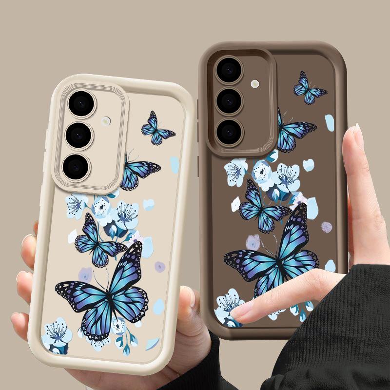 Blue Butterfly TPU Case For Samsung Galaxy A56 A17 A36 A26 A55 A16 A15 A35 A25 A54 5G S25 Edge S22 S23 Ultra S24 FE Phone Cover