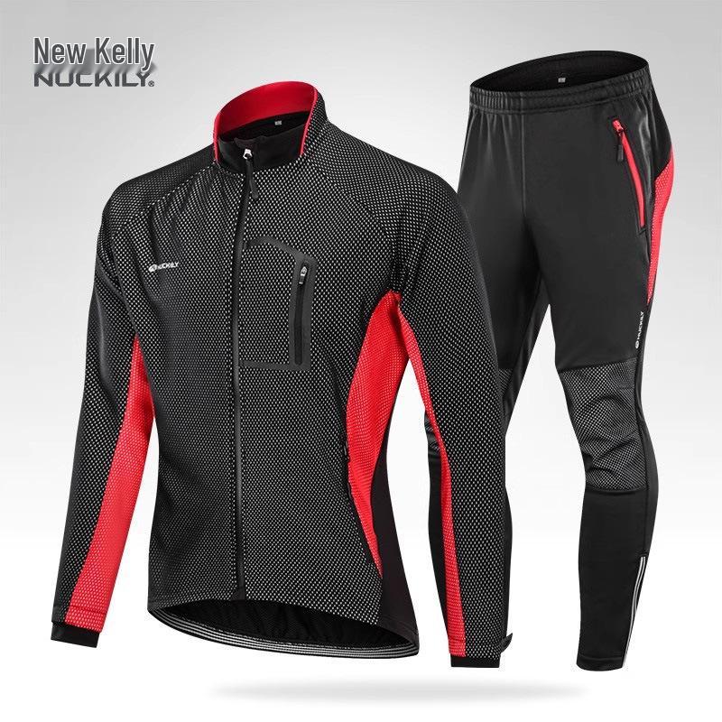 NUCKILY Autumn/Winter Fleece Cycling Set: Jacket and Long Pants for Outdoor Riding
