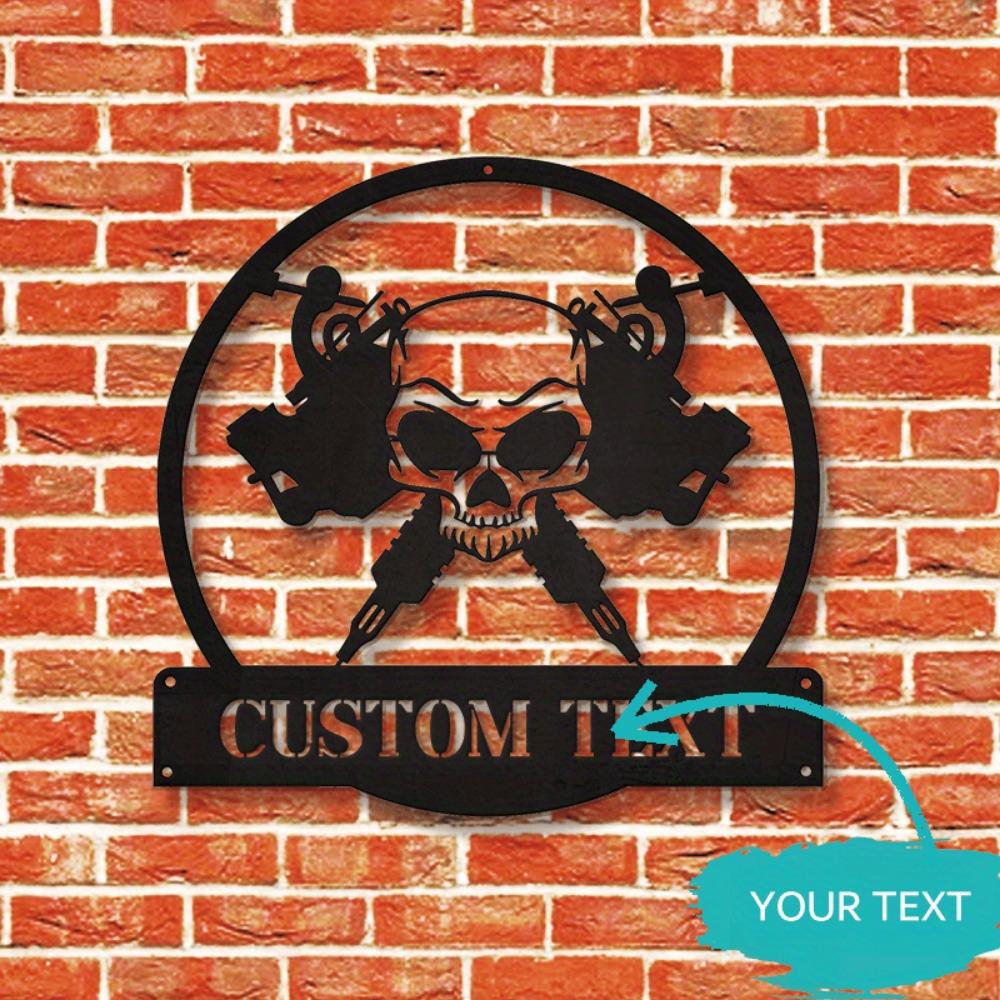 1pc Skull Tattoo Machine Metal Wall Decor Custom Sign for Tattoo Shop Artist Gift