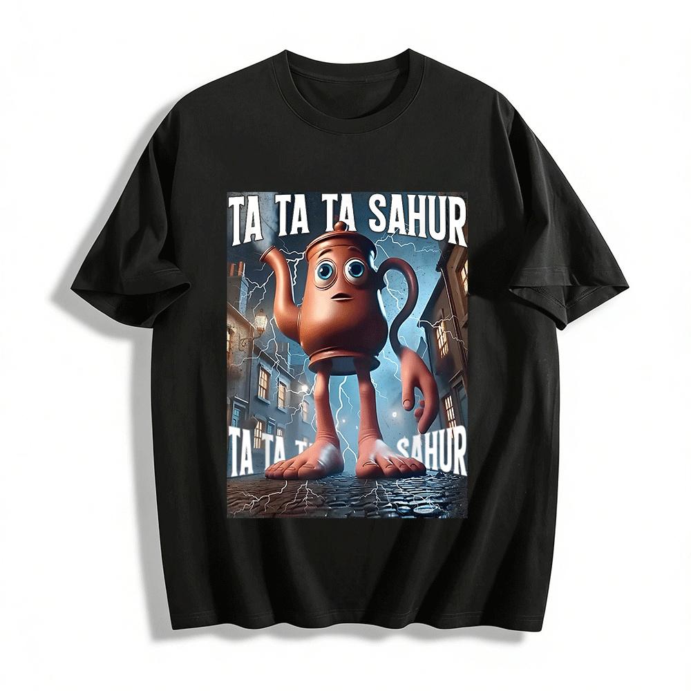 

Funny Anthropomorphic Kettle Sahur Call Ramadan Graphic Tee Pure cotton T-shirt XXS