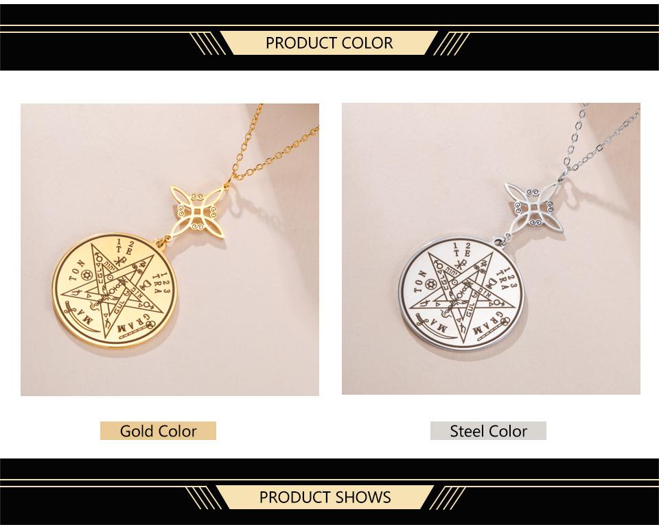Dawapara Tetragrammaton Pentagram Necklaces Witches Knot Pendant Wiccan Protection Amulet Stainless Steel Jewelry