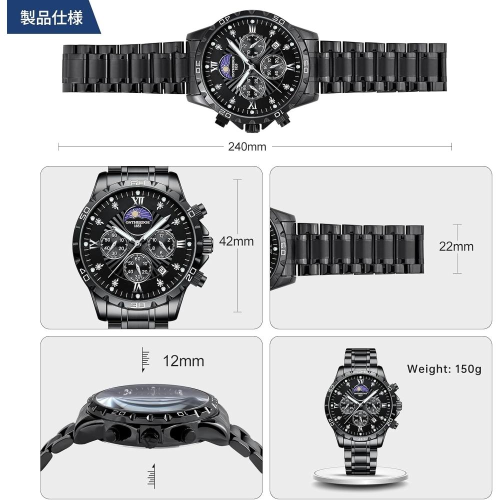 R Ontheedge Men S StyliSh quaRtz chRonogRaph wRiSt Watch 3 Atm wateRpRoof  Black