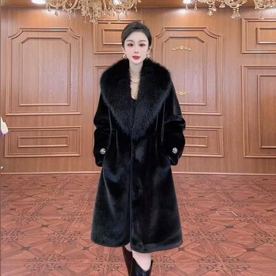 New Mink Fur Coat Fox Fur Collar European Mink Velvet Mid-length Leather Coat for Women