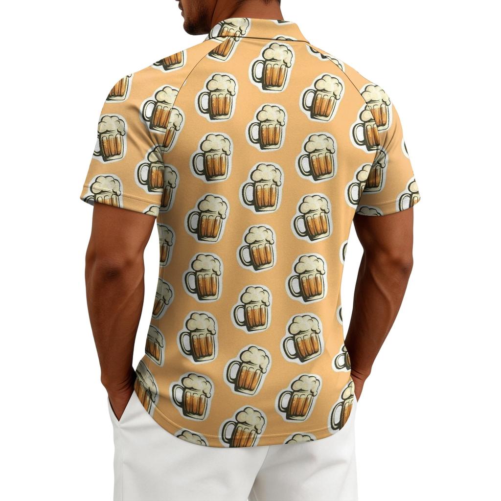 Men's Casual Polo Shirt Short Sleeve Button Down Collar Printed Pattern Lightweight Breathable Fabric Summer Top