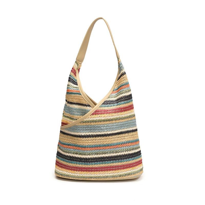 

Модные летние соломенные пляжные сумки-корзины для женщин, новая цветная сумка через плечо, большая вместимость, элегантная женская плетеная сумка ручной работы