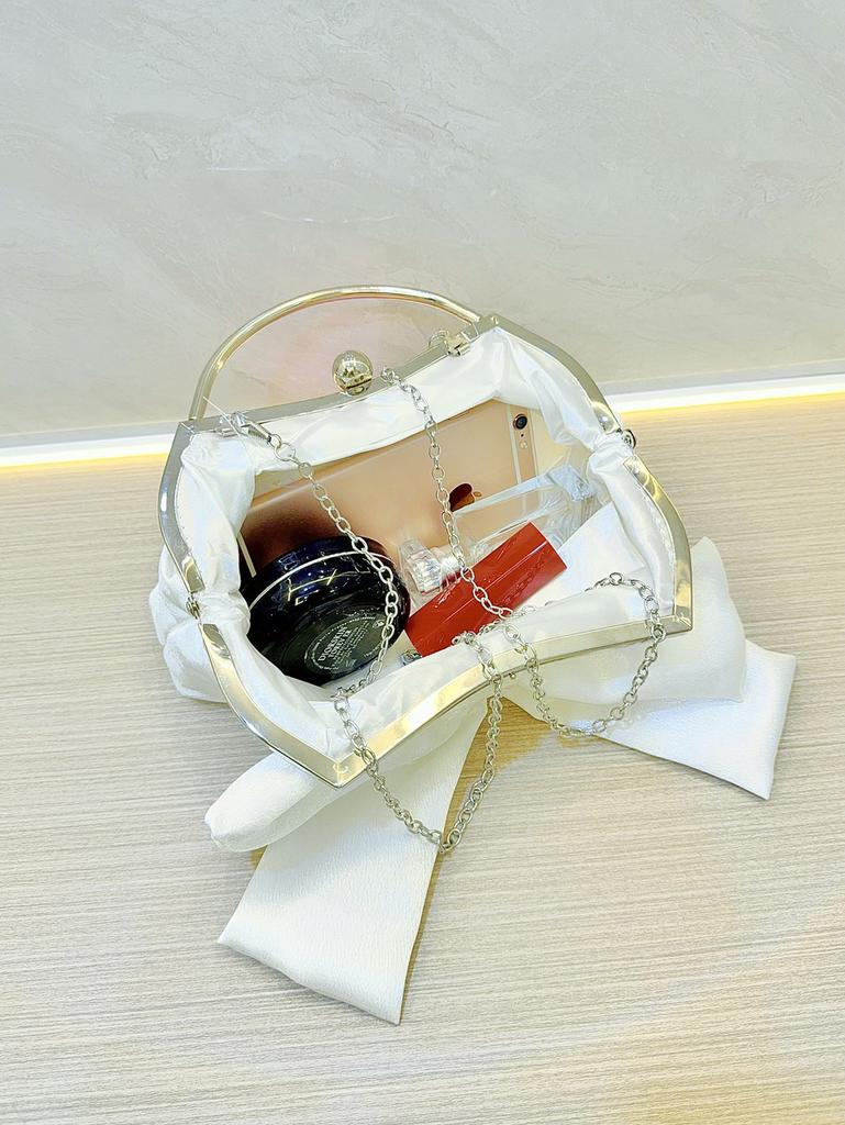 Luxury White Wedding Party Evening Bags For Women Chain Shoulder Crossbody Bags Bow Tie Clutch Ladies Dinner Bags