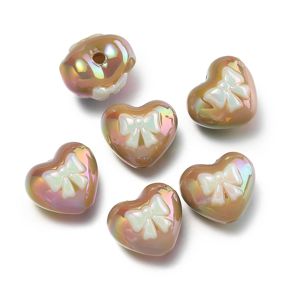 

4Pcs/Lot Acrylic Two-Color Heart Beads Bow Tie Printed Loose Spacer Beads for DIY Bracelet Necklace Jewelry Making Accessories кофейный