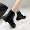 Mode Lässige Retro Stiefelette Damen Designer PU Leder Schuhe Weiblich Herbst Winter Schwarz Plateau Stiefel für Frauen
