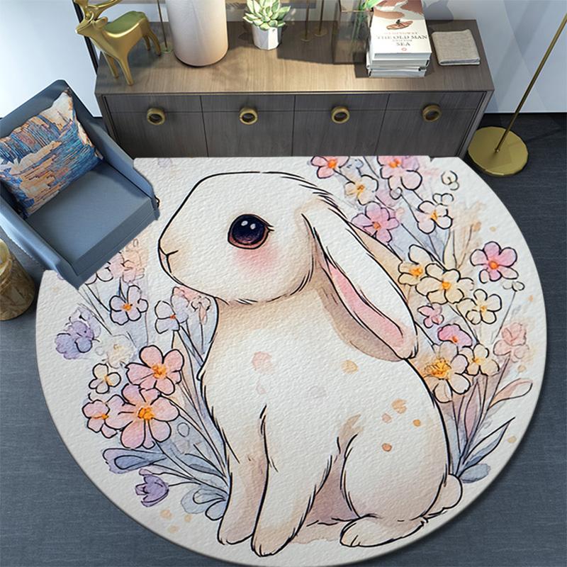 Bunny Round Area Rug,Carpet Rug for Living Room Bedroom Sofa Playroom Decor,Non-slip Floor Mat
