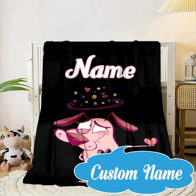 Custom Name Pink Dog Dreamscape Blanket bed sofa Blanket Flannel Blanket for Camping, Hiking, Picnic Essentials,gift for Fan family