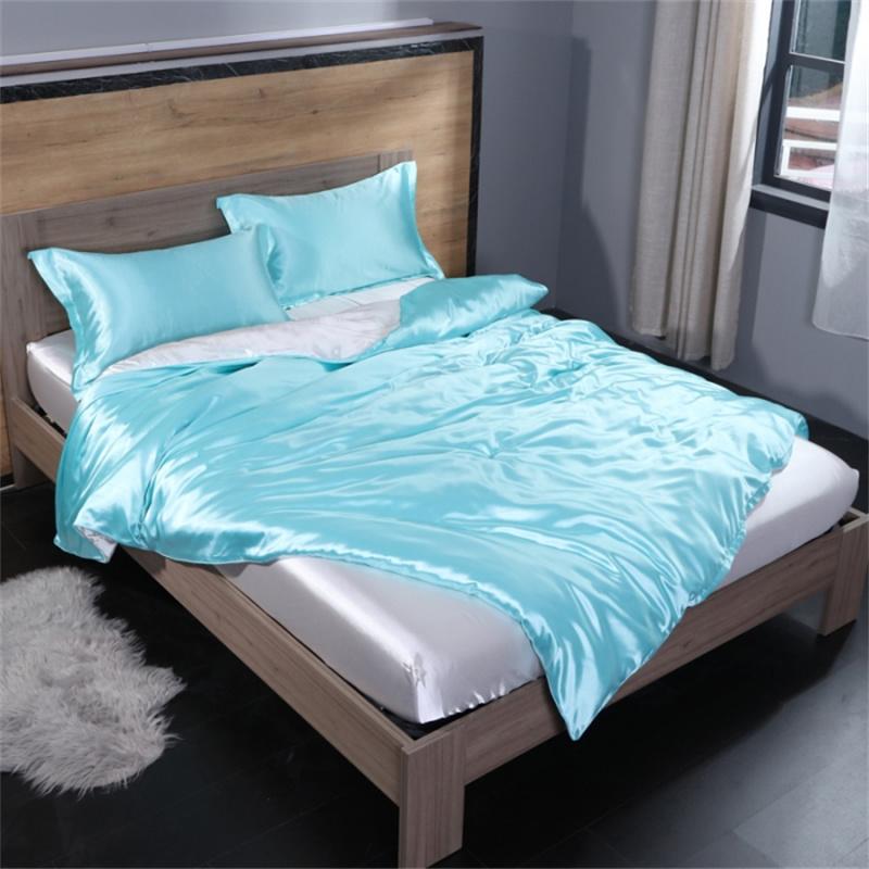 Luxury Mulberry Silk Bedding Set with Duvet Cover Fitted/Flat Bed Sheet Pillowcase Blending Silk Sheet Set Silky Satin Bedsheet