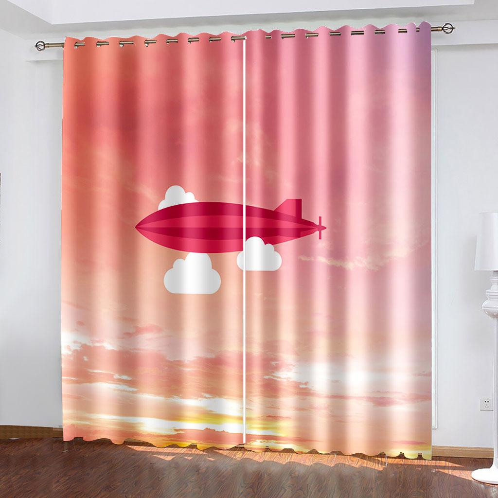 Cartoon-Stil Verdunkelungsvorhang Flugzeuge Bunte Fenstervorhänge für Kinder Schlafzimmer Dekor (2 Paneele)  Cortina