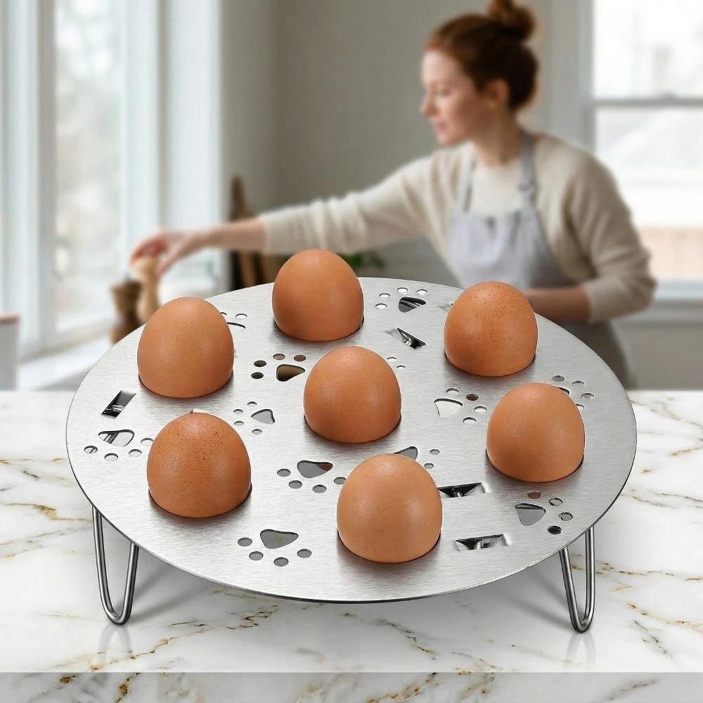 Round Stainless Steel Steaming Grid Thickened Folding Steamed Egg Rack  Steaming Eggs
