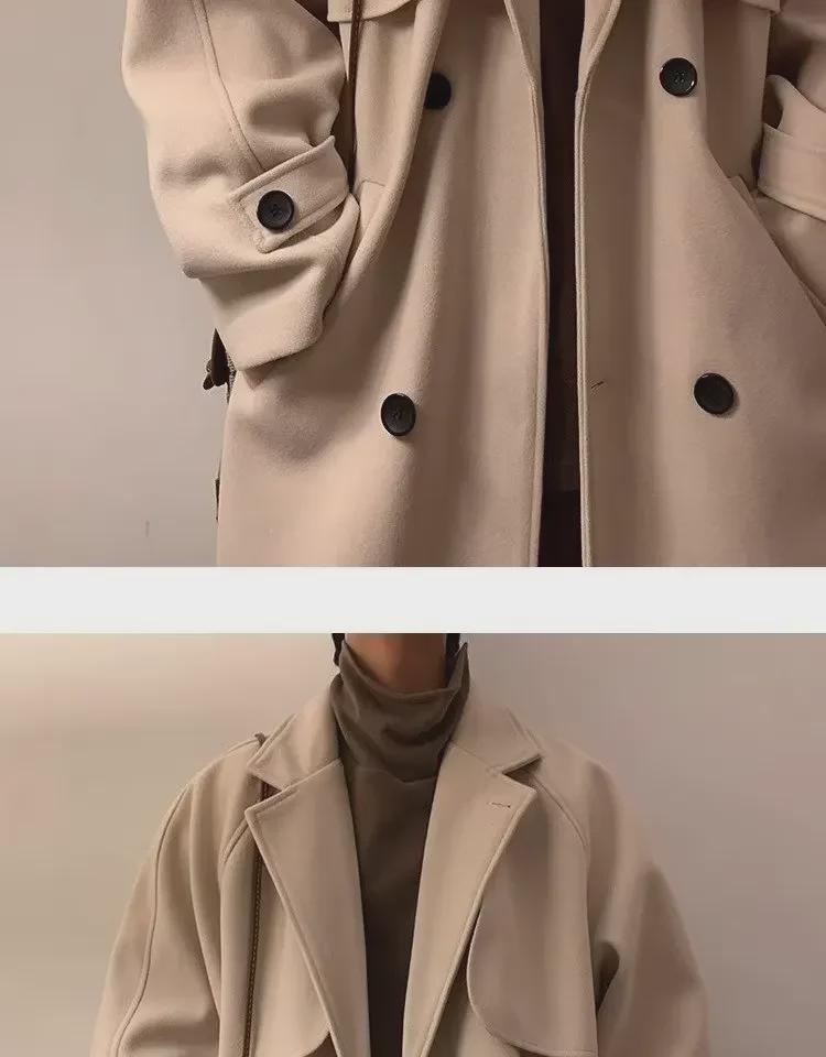 2024 Men's Double-Breasted Woolen Windbreaker: Mid-Length Loose Fit for Autumn/Winter