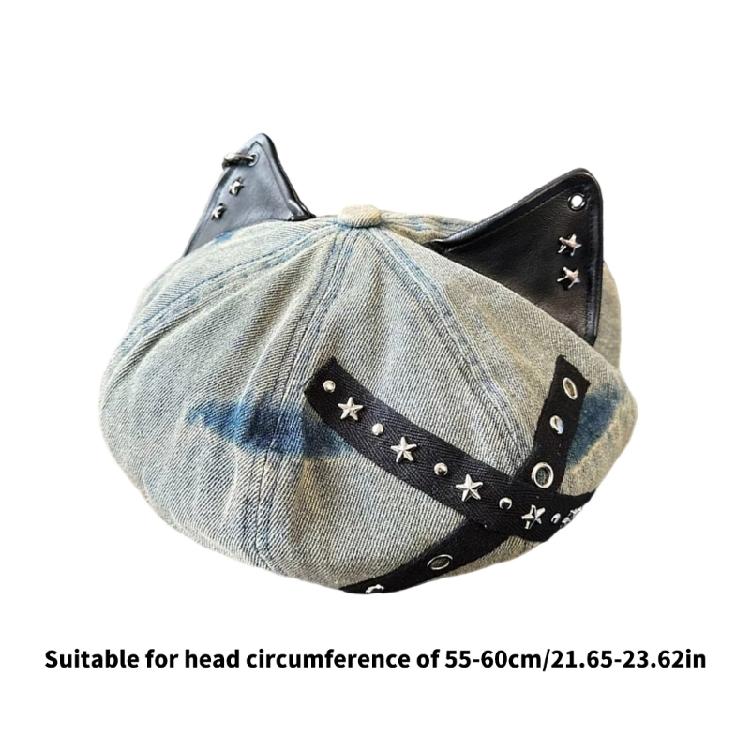 Aesthetic Studded Cats Ear Caps Cotton Adjustable Headwear Vintage Unisex Design For Cosplay Streetwear Outfit