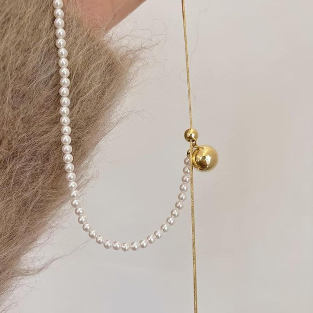 Naszyjnik Długi Naszyjnik Perła Popularny Złoty Srebrny Hipoalergiczny Prosty i Piękny [Moonstan] Damski (Srebro)