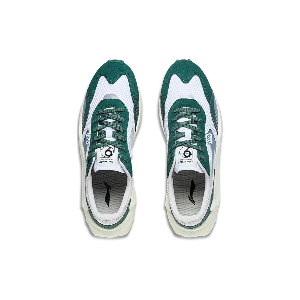 Zapatillas Deportivas Casuales de Caña Baja Antideslizantes Resistentes a la Abrasión Li Ning Square para Hombre Blancas Verdes AGCT015-2