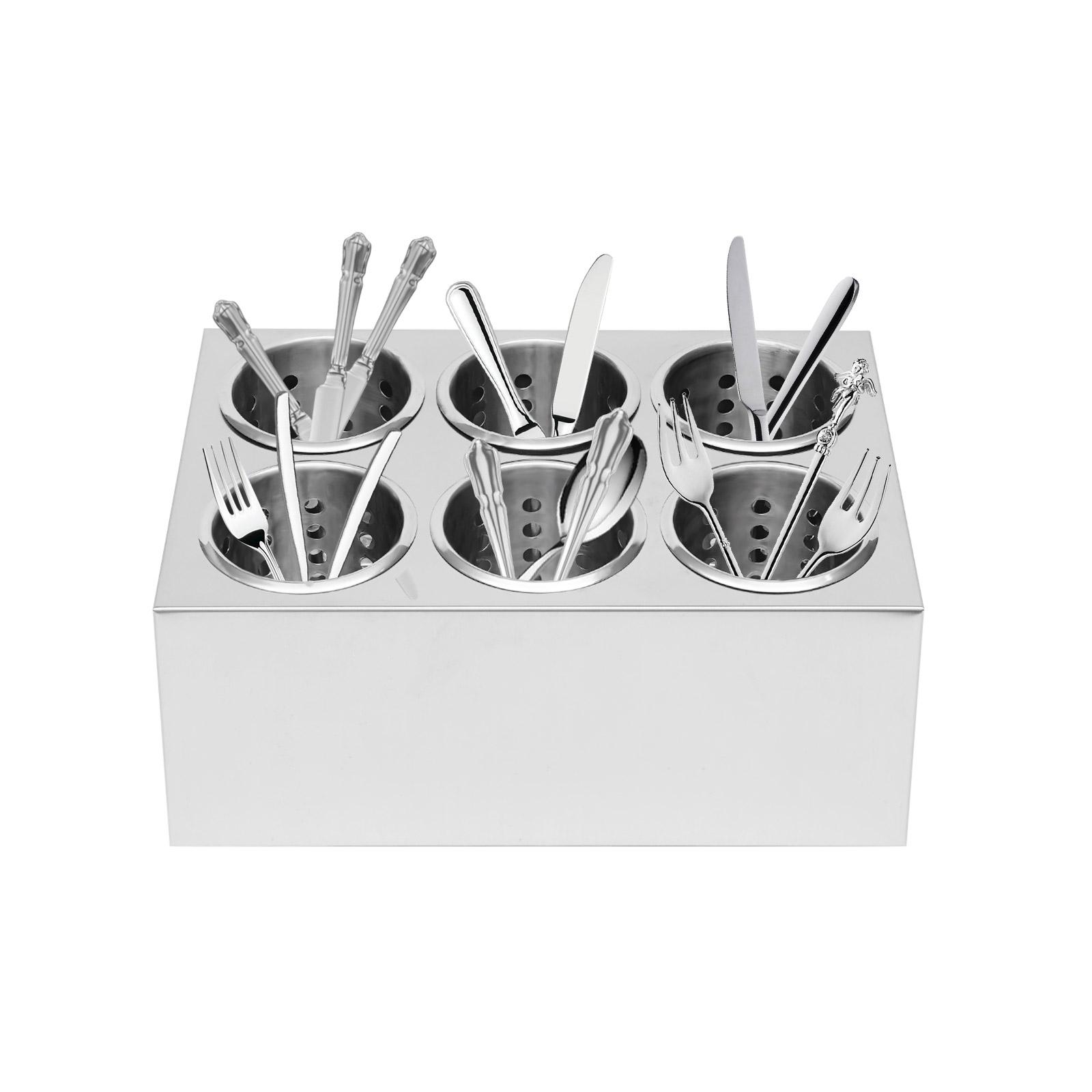 Commercial 6-Hole Stainless Steel Cylinder Flatware Silverware Utensil Holder Organizer Caddy серебряный